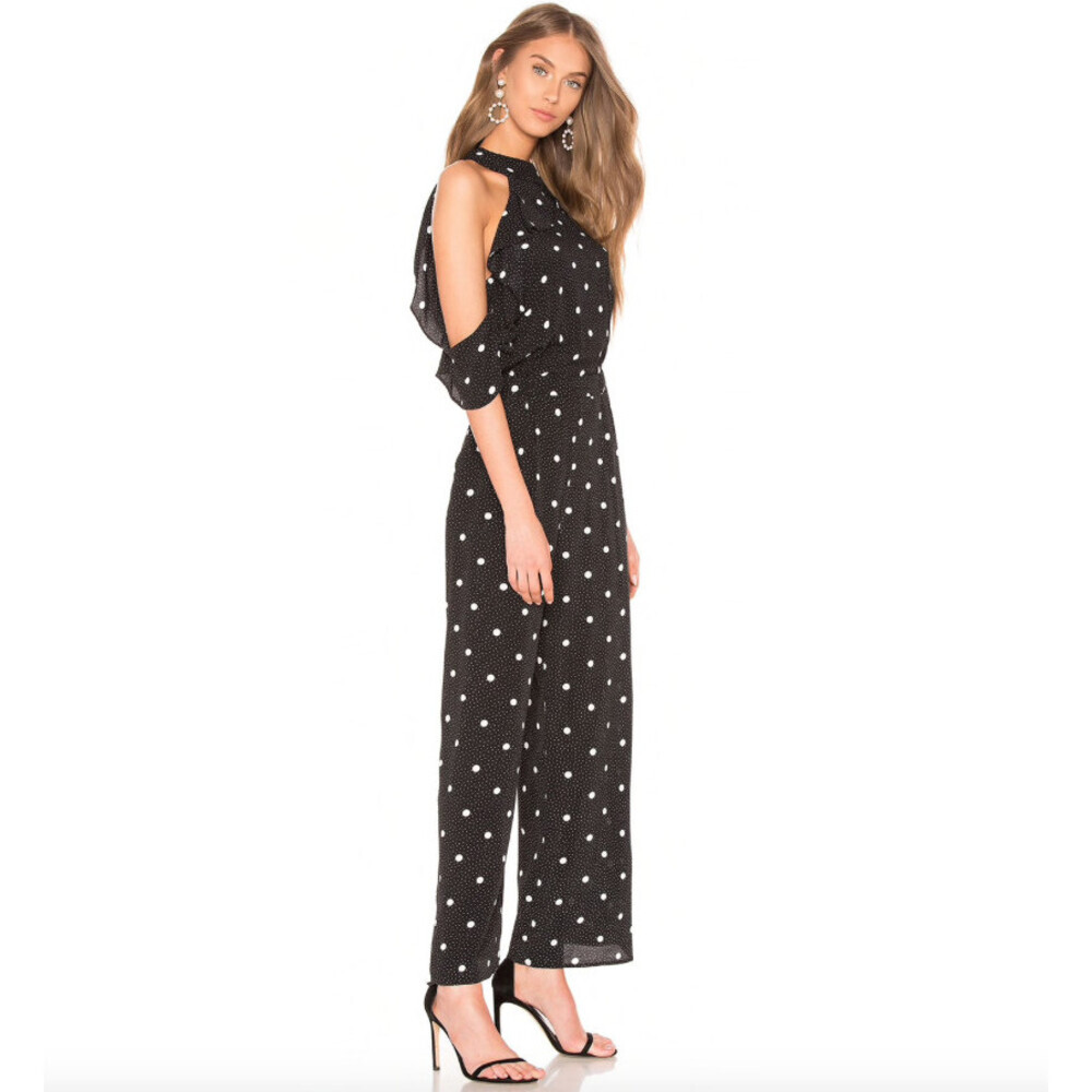 1. State Women's Cold Shoulder Jumpsuit In Rich Black/White Dots Size M